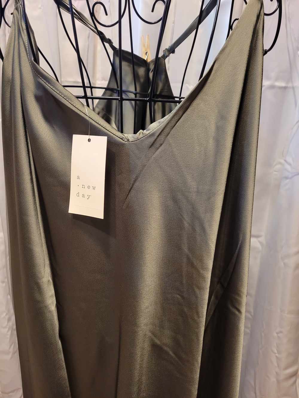 a new day Olive Green Satin Slip Dress with V-Neck - Picture 3 of 4